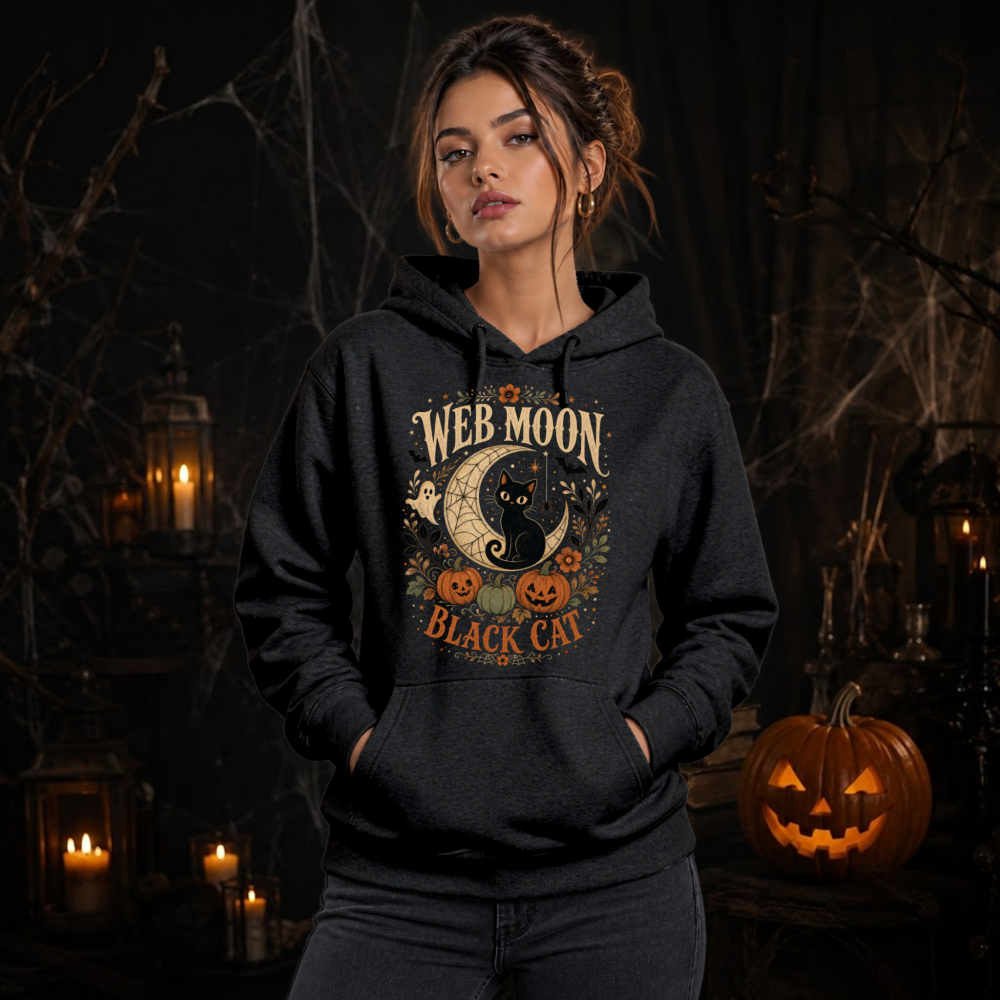Vintage Web Moon Cat Hoodie