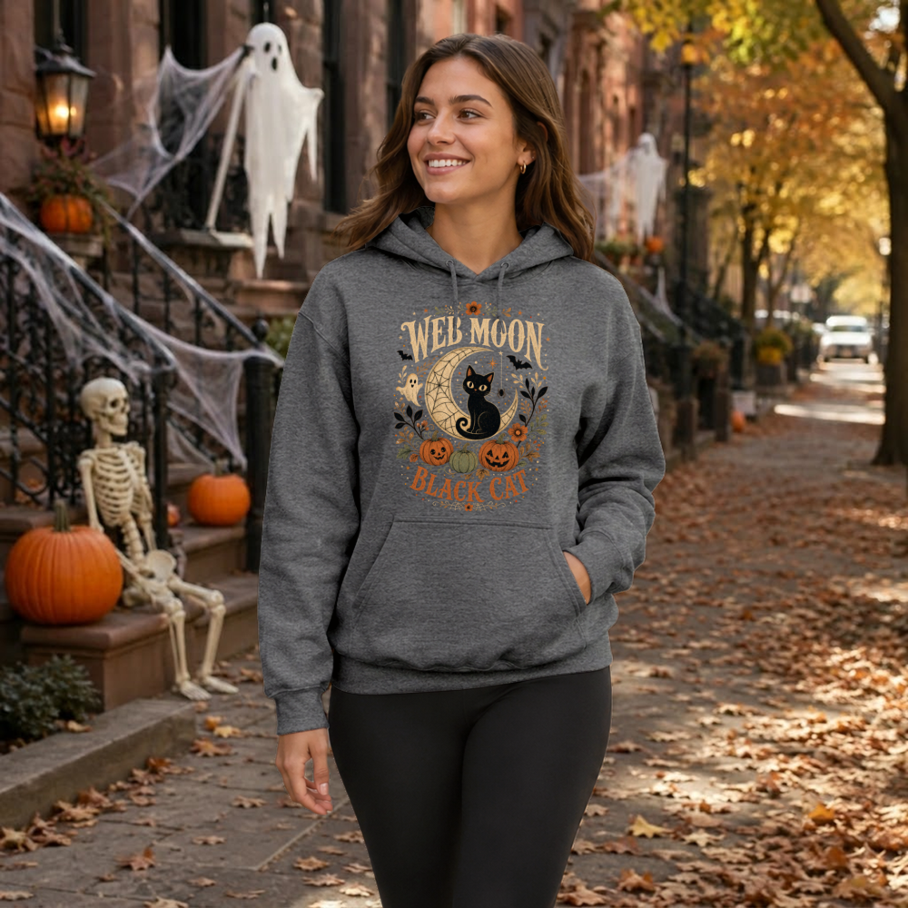 Vintage Web Moon Cat Hoodie