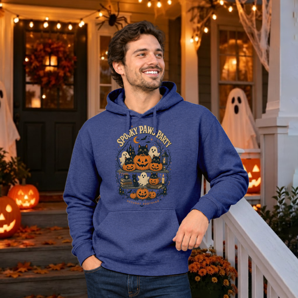Spooky Paws Party Vintage Cat Dark Heather Hoodie