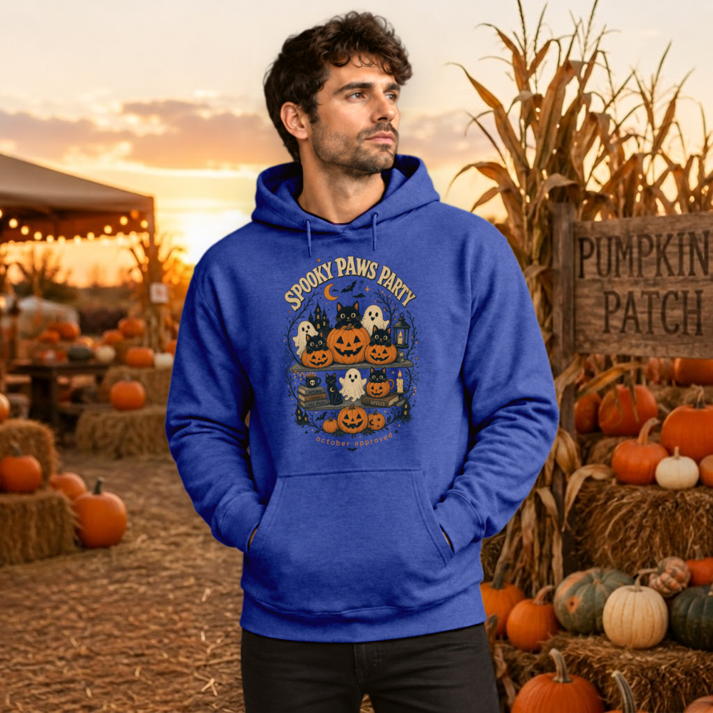 Spooky Paws Party Vintage Cat Dark Heather Hoodie