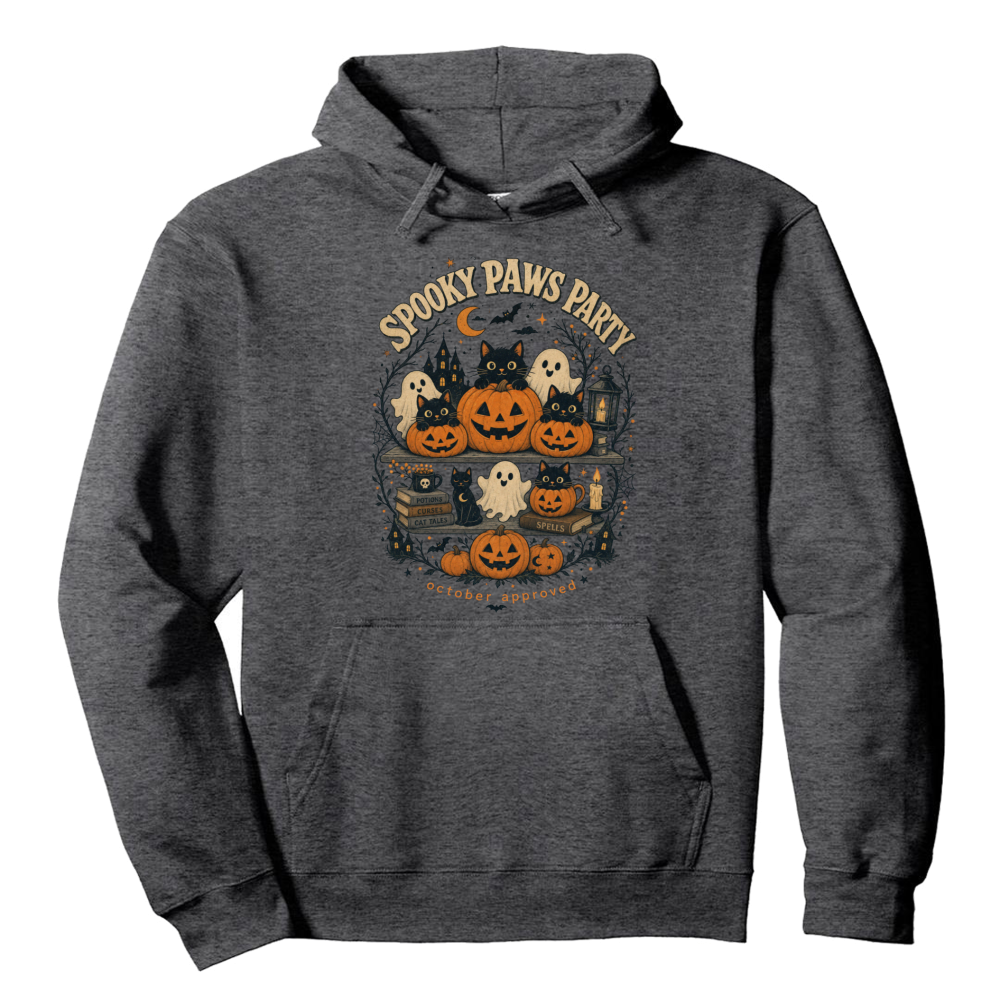 Spooky Paws Party Vintage Cat Dark Heather Hoodie