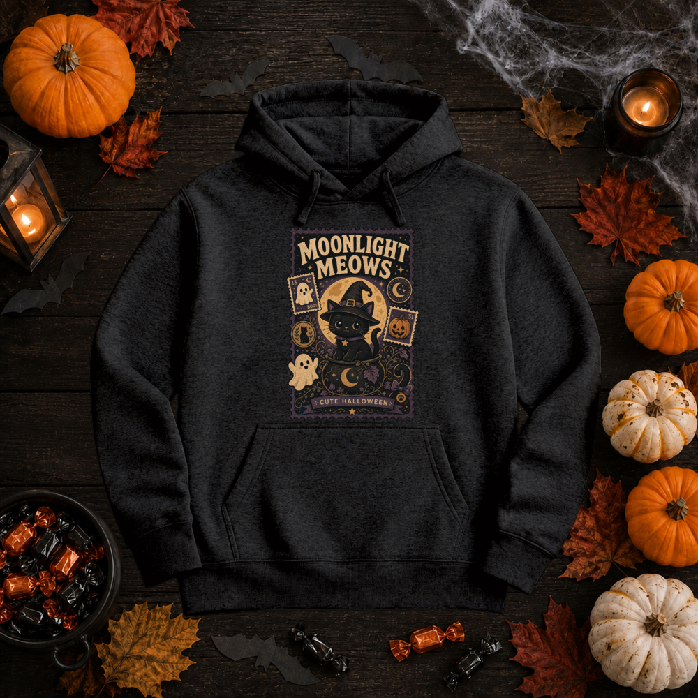 Moonlight Meows Witch Hat Cat Hoodie