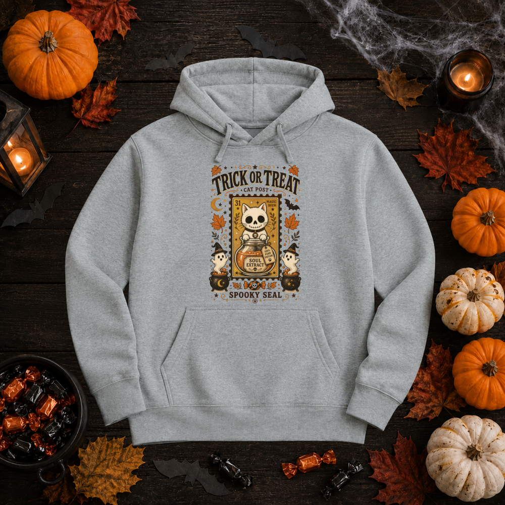 Trick Or Treat Vintage Cat Stamp Hoodie