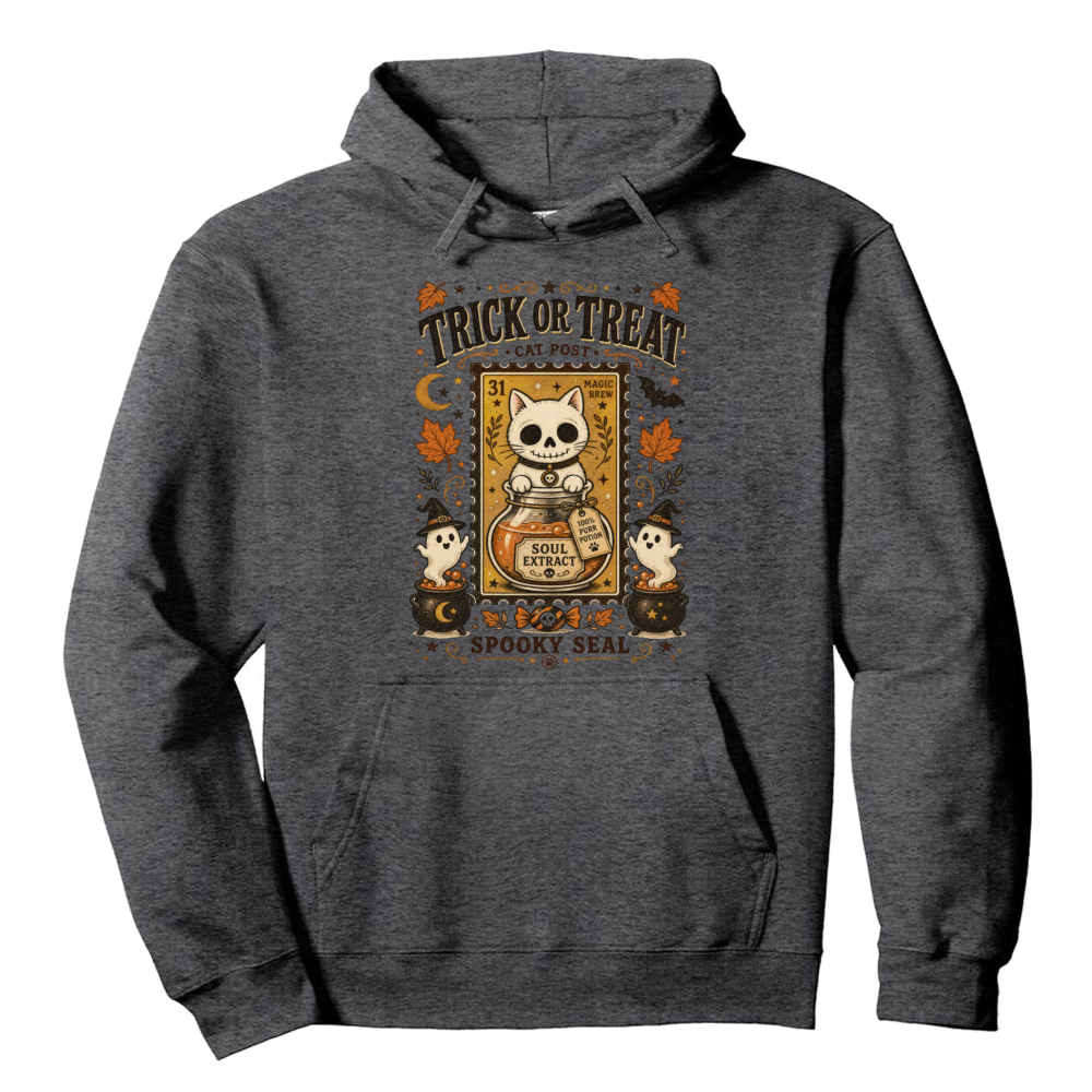 Trick Or Treat Vintage Cat Stamp Hoodie