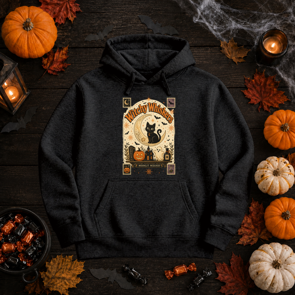 Witchy Whiskers Vintage Black Cat Hoodie