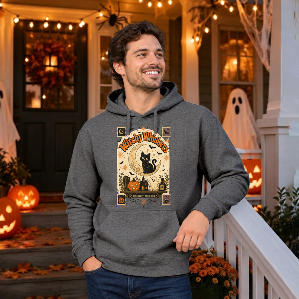 Witchy Whiskers Vintage Black Cat Hoodie