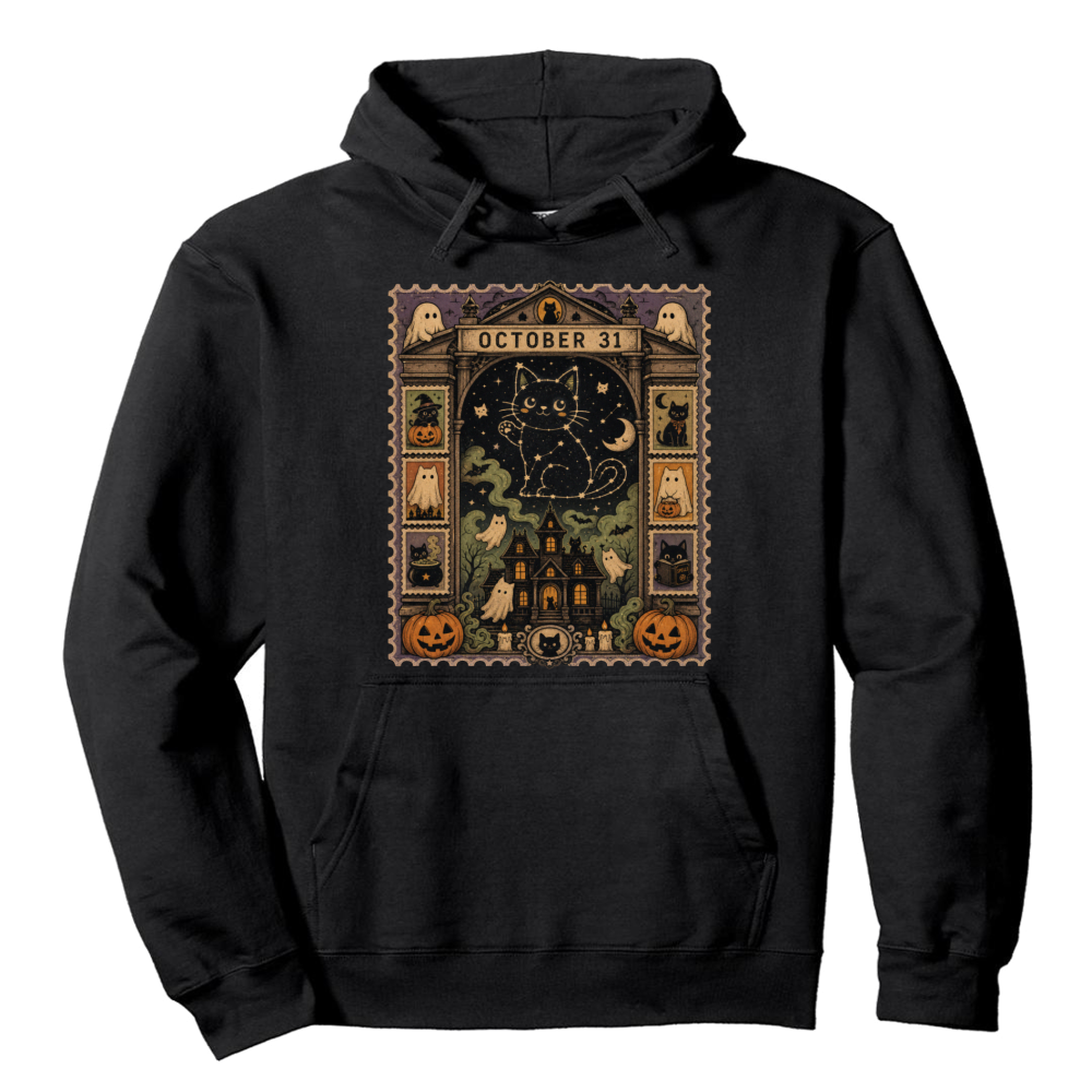 October 31 Vintage Black Cat Hoodie
