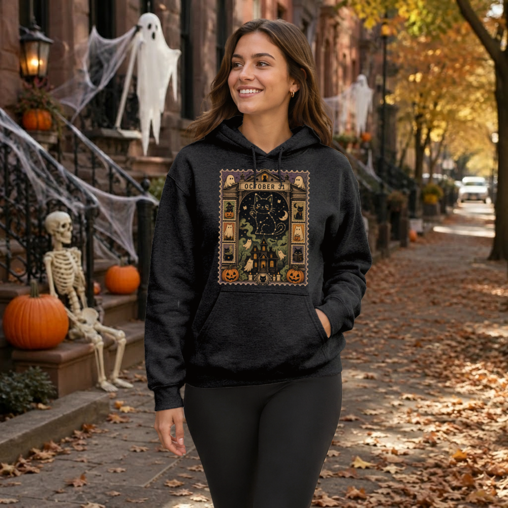 October 31 Vintage Black Cat Hoodie