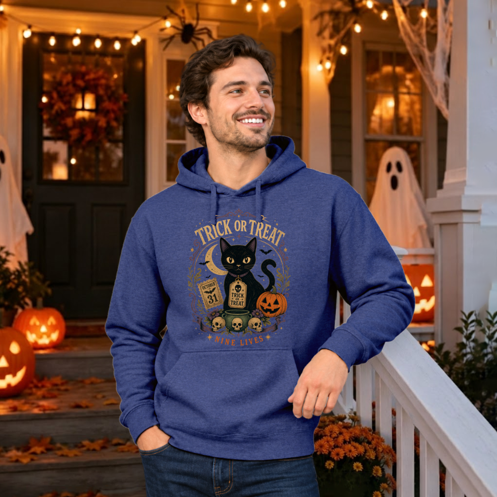 Trick Or Treat Nine Lives Black Cat Hoodie