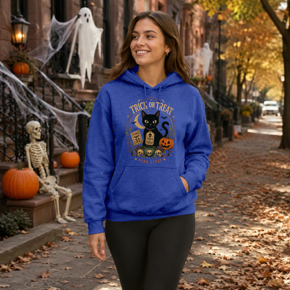 Trick Or Treat Nine Lives Black Cat Hoodie