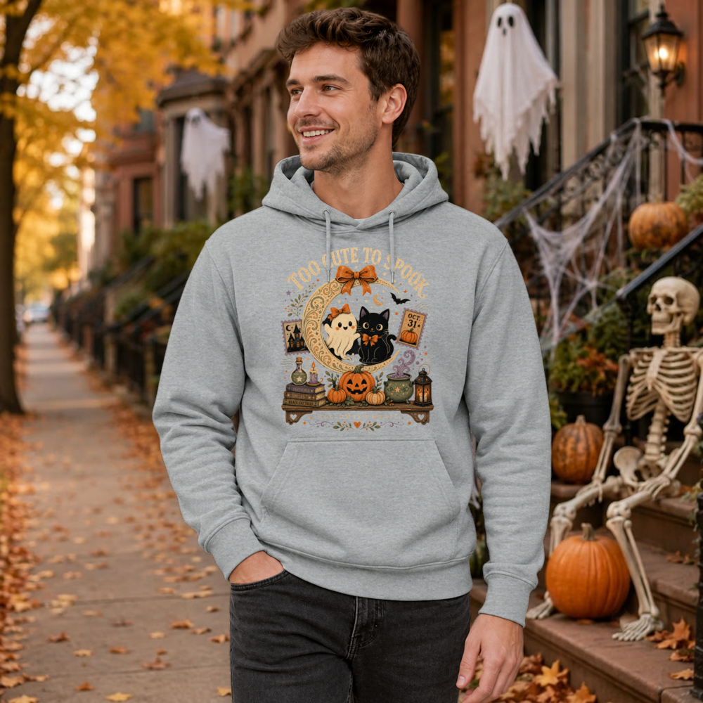 Too Cute to Spook Vintage Black Cat Hoodie