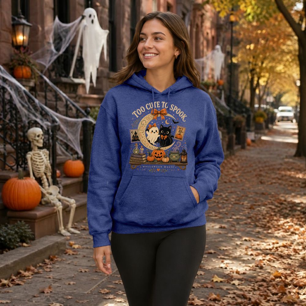 Too Cute to Spook Vintage Black Cat Hoodie