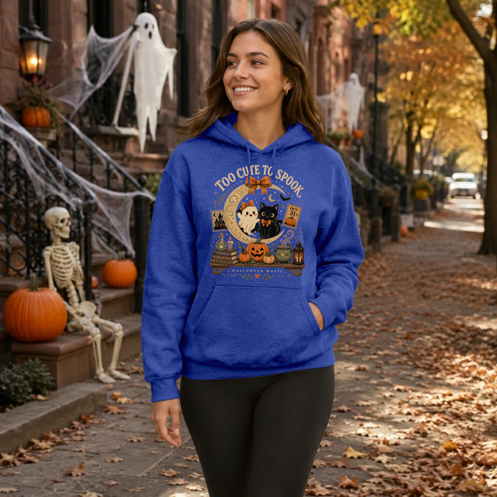 Too Cute to Spook Vintage Black Cat Hoodie
