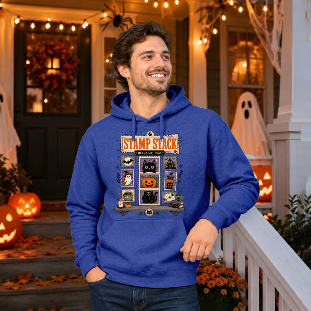 Stamp Stack Black Cat Post Hoodie