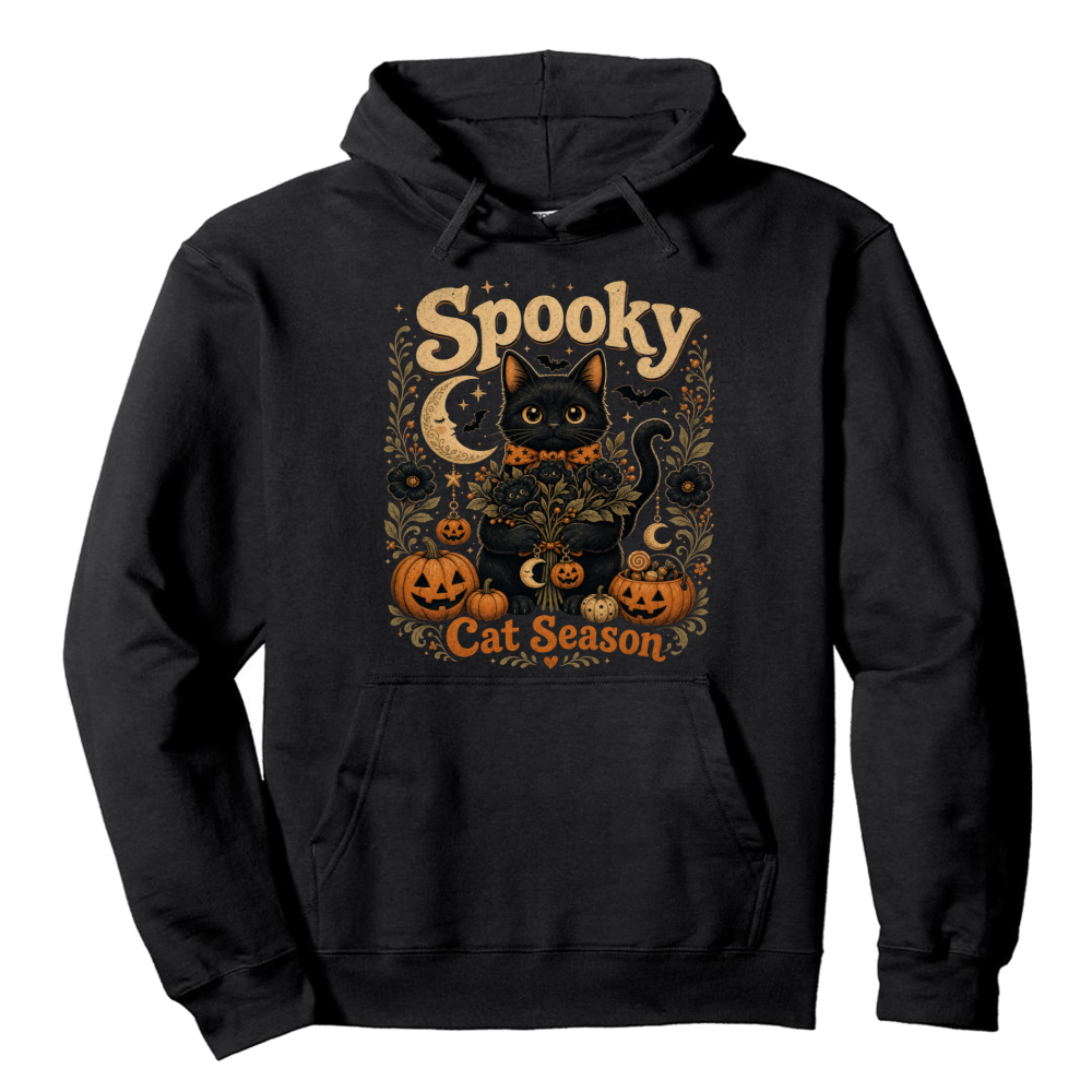 Spooky Cat Season Vintage Cat Hoodie