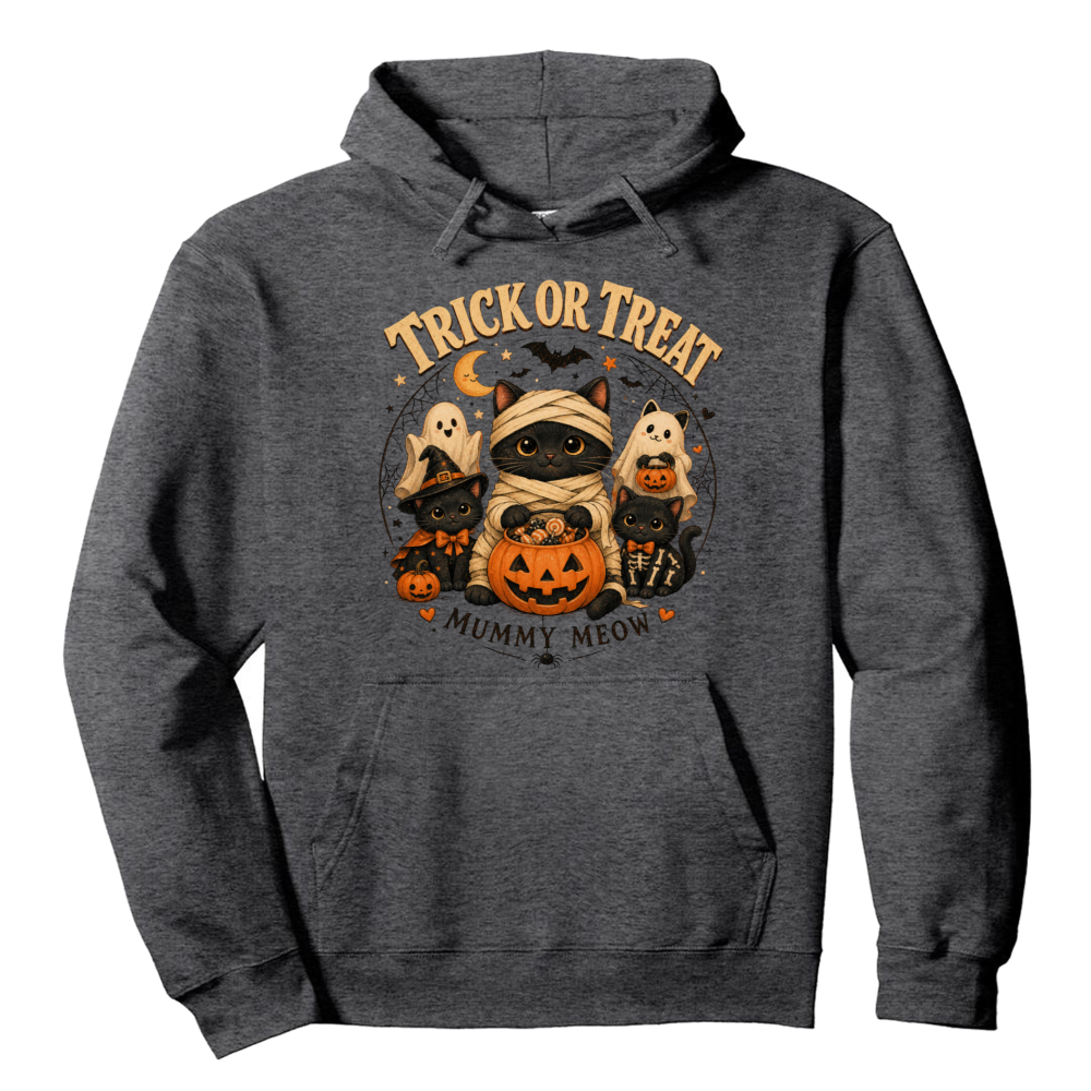Trick Or Treat Mummy Meow Black Cat Hoodie