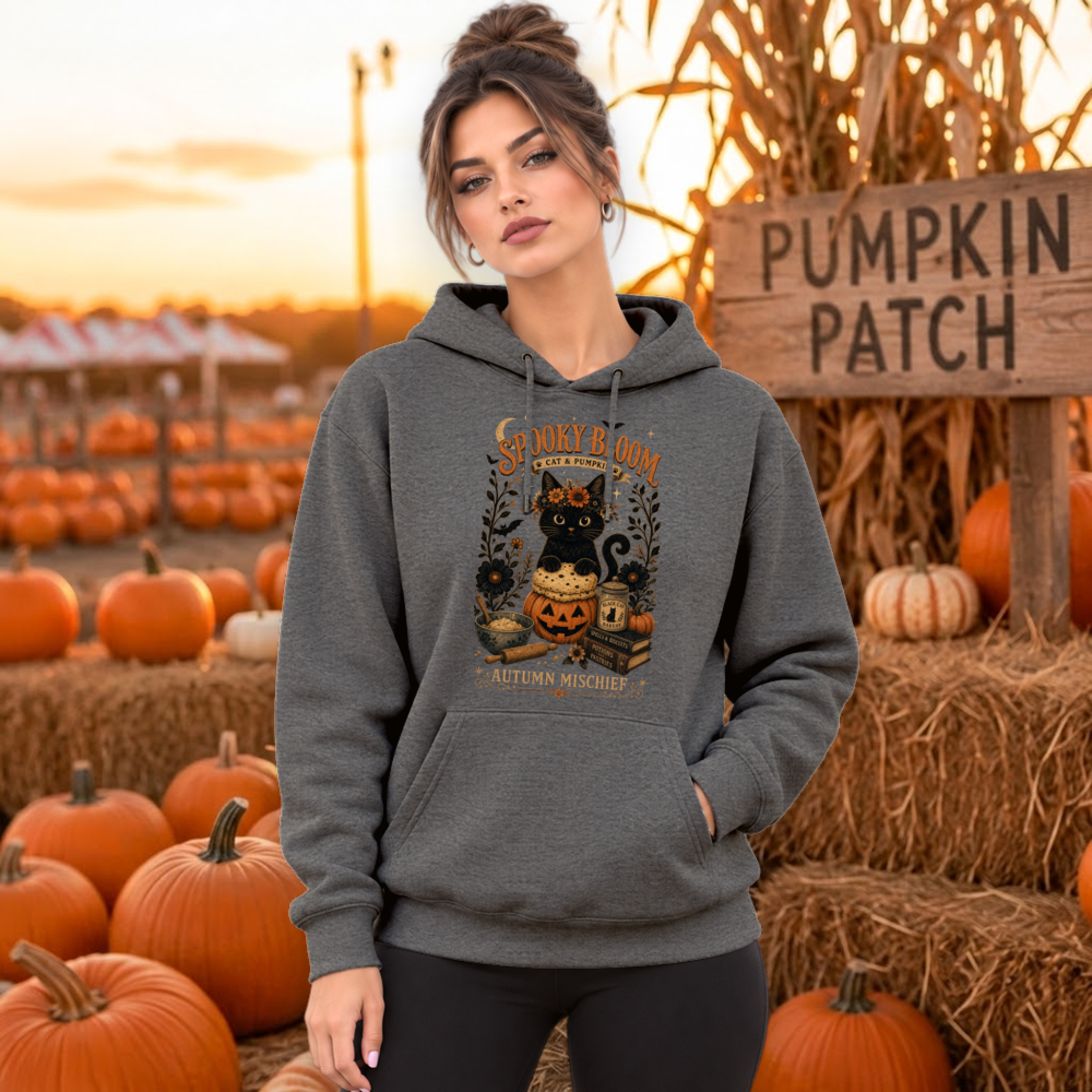 Spooky Bloom Cat and Pumpkin Hoodie