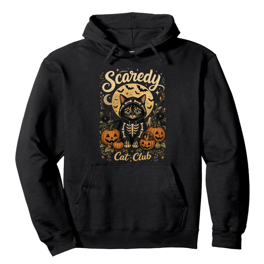 Scaredy Cat Club Vintage Skeleton Cat Hoodie