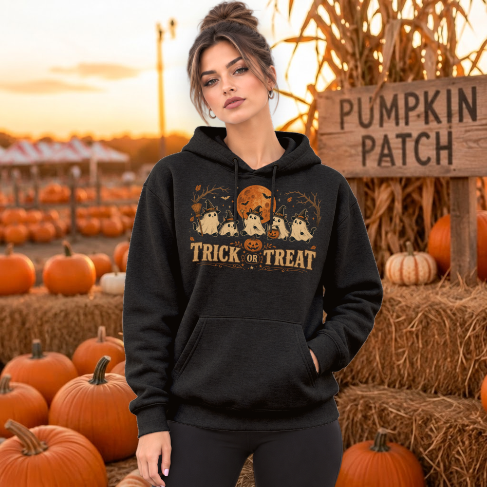 Trick or Treat Vintage Ghost Cat Hoodie