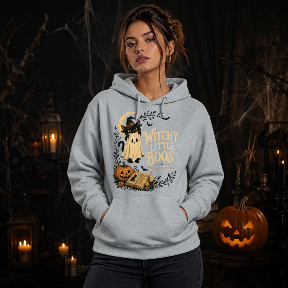 Witchy Little Boos Vintage Cat Hoodie