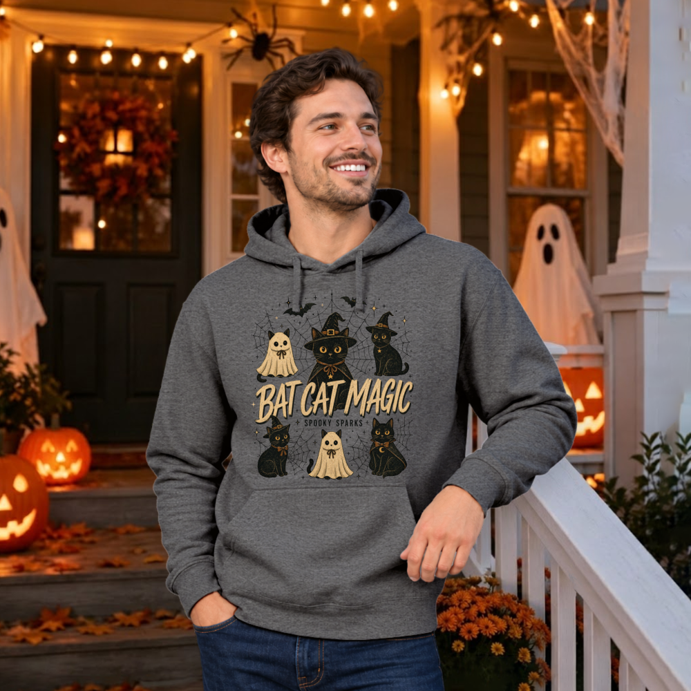 Bat Cat Magic Retro Black Cat Hoodie