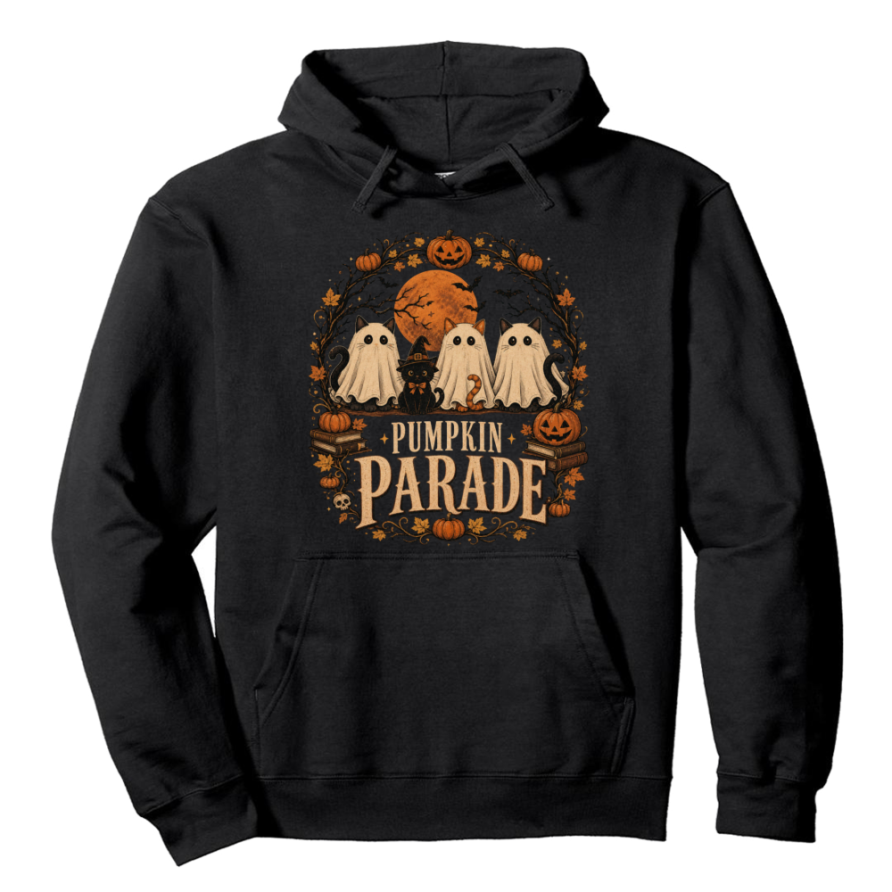 Pumpkin Parade Vintage Ghost Cat Hoodie